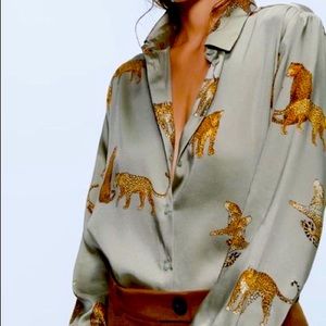 Zara cheetah satin blouse